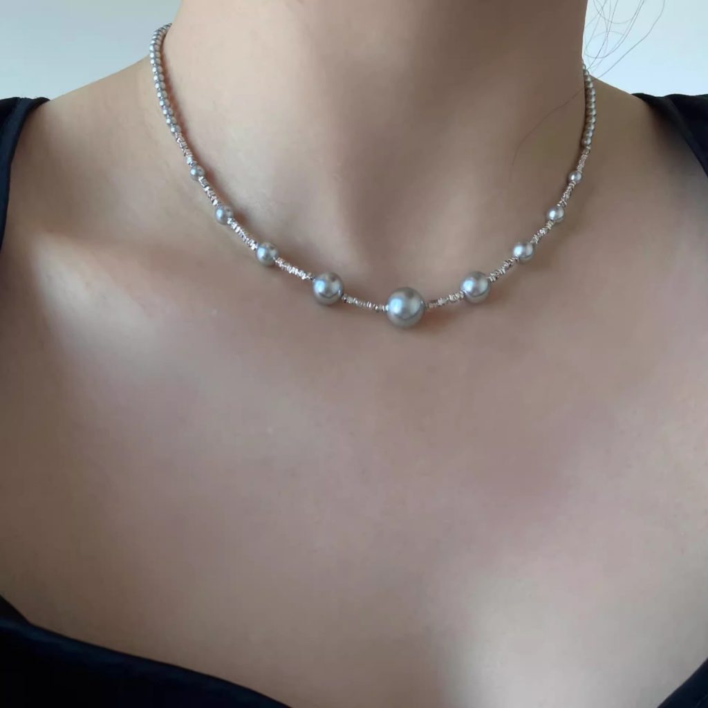 S925 pure silver broken silver gradient Shijia pearl necklace