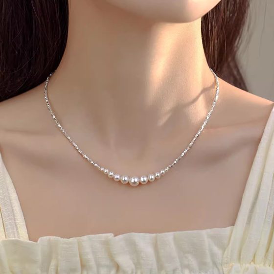 S925 sterling silver necklace women ins pearl necklace